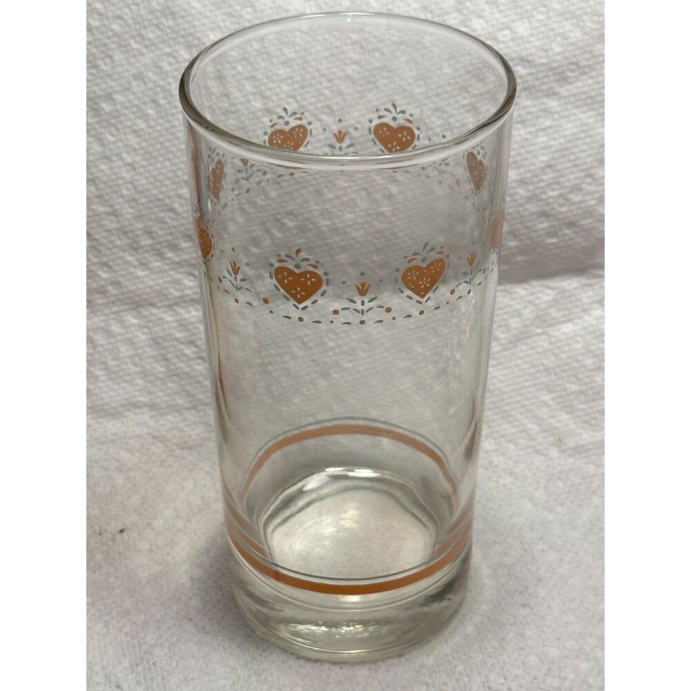 Corelle Forever Yours Heart 12 oz Drinkware Glasses Pink Heart Set 4 (almost 6”)